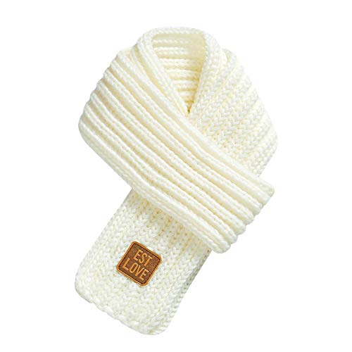 XIAOHAWANG Kids Winter Knitted Scarves Wraps Toddler Boys Thick Neck Warmer Baby Girls Warm Scarf Solid Color (J-white) - Image 1