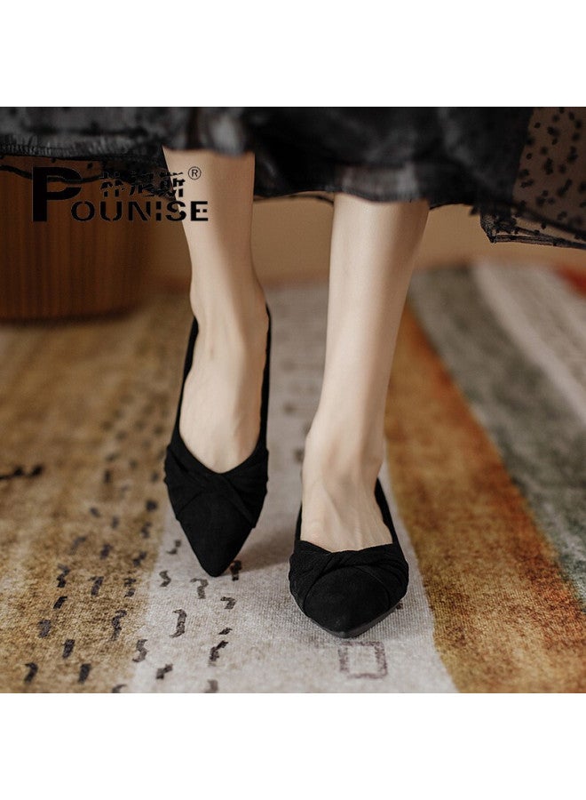 Pounise أحذية نسائية على الطريقة الكورية مقاس كبير Pqm-02 أسود 37/235 - Image 1