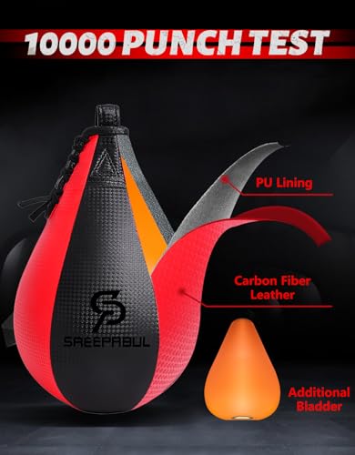 SAEEPABUL Speed Bag,Speed Bag for Boxing,PU Leather Reflex Training Pear Shaped Punching Bag,Fast Reaction Skills Development Perfect for Kids Teens Adults Boxing Coaches Maya Black & Red - Image 2