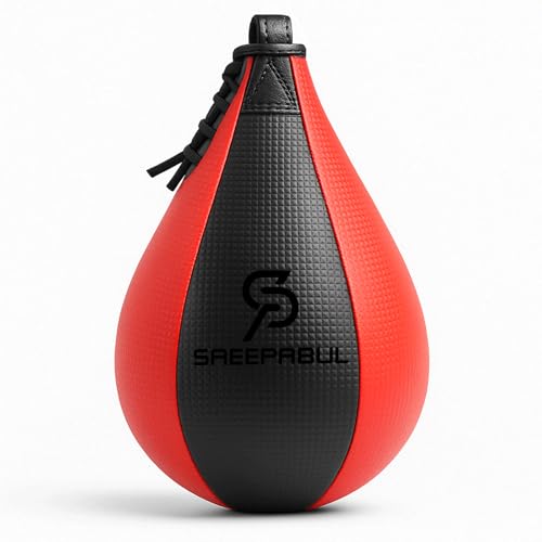 SAEEPABUL Speed Bag,Speed Bag for Boxing,PU Leather Reflex Training Pear Shaped Punching Bag,Fast Reaction Skills Development Perfect for Kids Teens Adults Boxing Coaches Maya Black & Red - Image 1