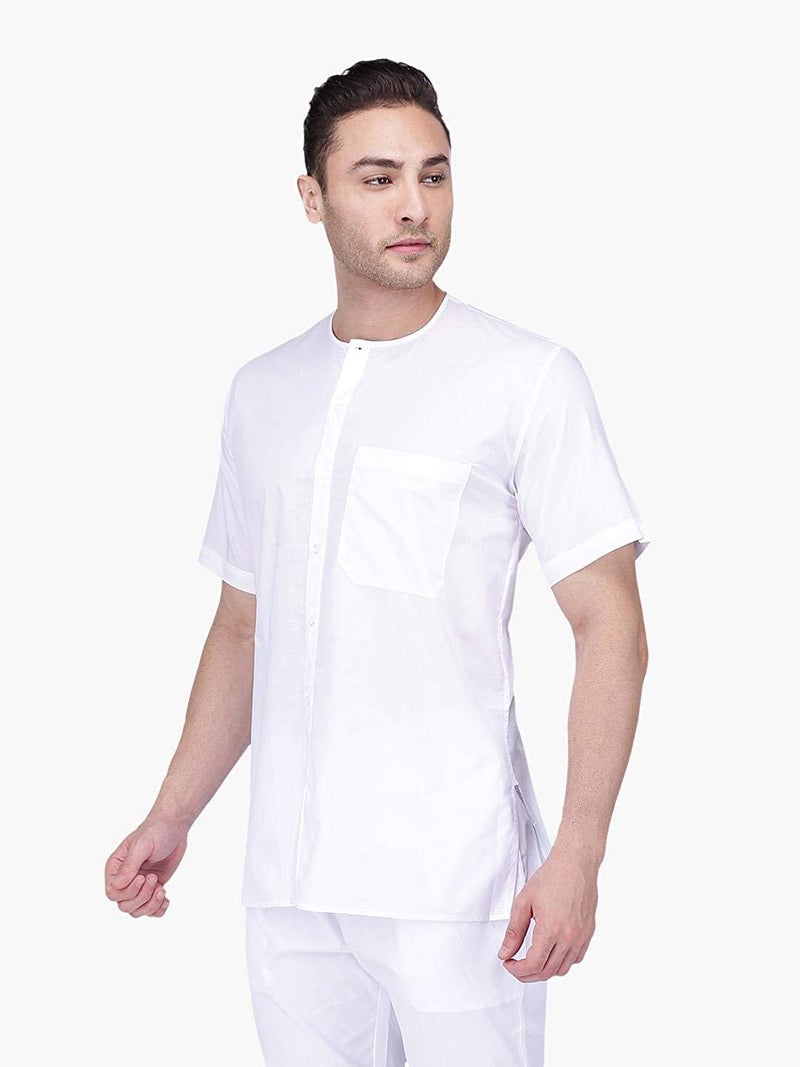 Fashtastic Men Cotton Regular Fit Superfine Front Open Short Kurta(L) White - Image 3