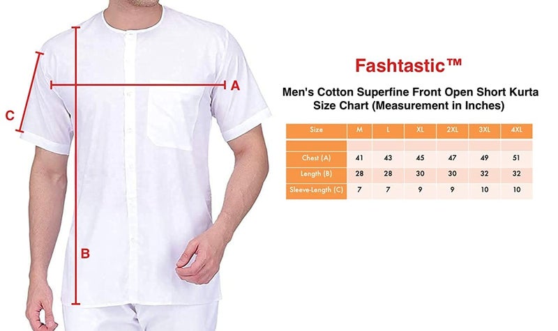 Fashtastic Men Cotton Regular Fit Superfine Front Open Short Kurta(L) White - Image 4