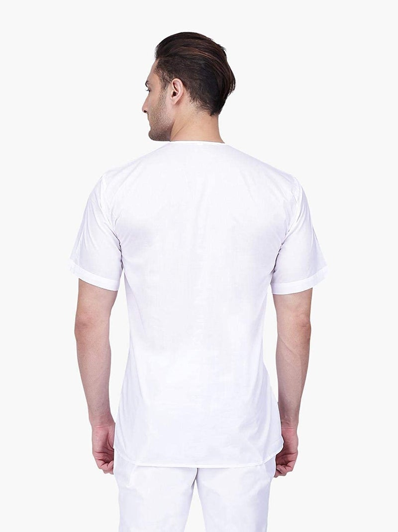 Fashtastic Men Cotton Regular Fit Superfine Front Open Short Kurta(L) White - Image 2