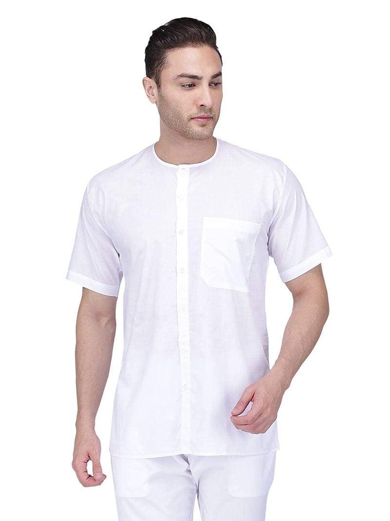 Fashtastic Men Cotton Regular Fit Superfine Front Open Short Kurta(L) White - Image 1