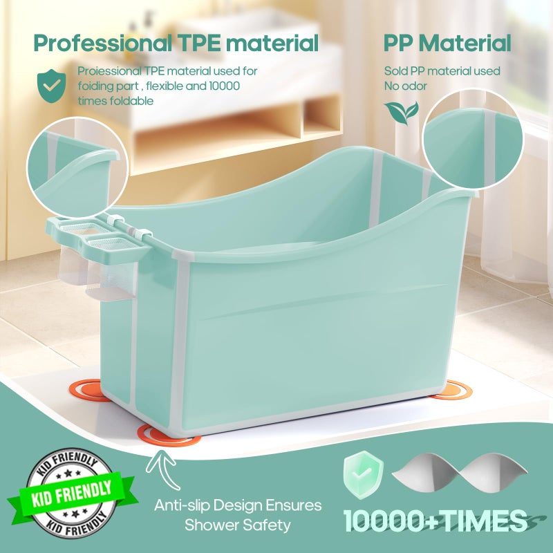 joyingbaby Collapsible Baby Bathtub Foldable Bathtub for Toddler Portable Large Foldable Bath Tub Bathtub for Kids Petite with Thermometer and Storage Basket (Green) - Image 3