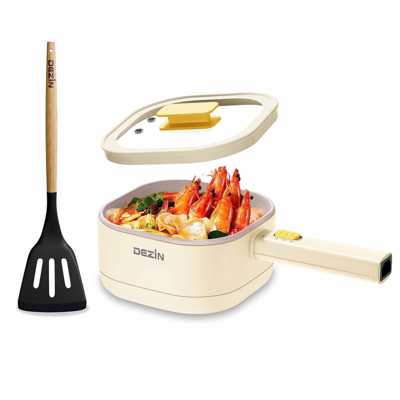 DEZIN Dezin Hot Pot Electric 2L NonStick Ceramic Coating Multifunction Cooker for Ramen  Oatmeal Portable Hot Pot with Power Control for Dorm Office Travel Silicone Spatula Included 