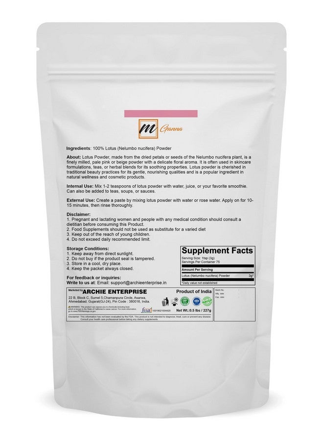 mGanna 100% Natural Lotus/Nelumbo nucifera flower Powder for Food and Cosmetics 0.5 lbs / 227 g - Image 2