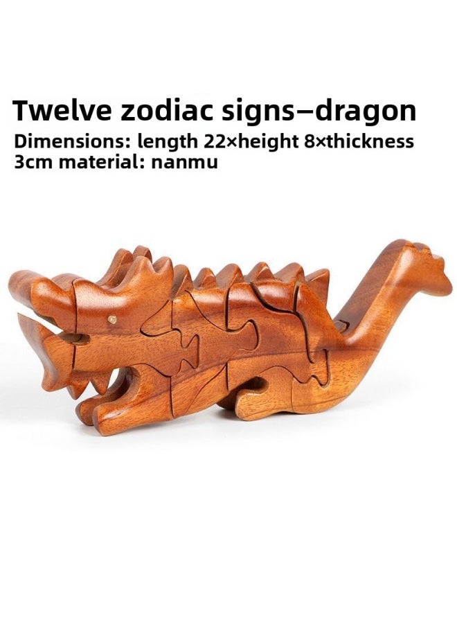null - 12 Zodiac Luban Lock Building Blocks Removable Luban Full Set Of Falcon Structure Overlord Assembled Mortise And Tenon Model-Color:Qing Sheng - Image 1