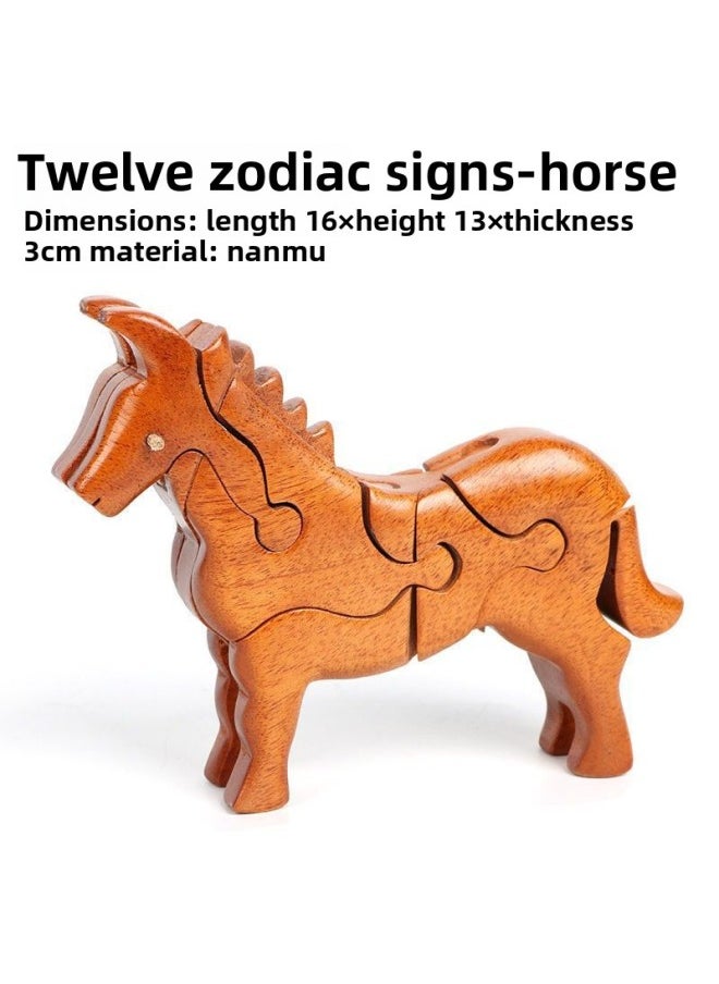 null - 12 Zodiac Luban Lock Building Blocks Removable Luban Full Set Of Falcon Structure Overlord Assembled Mortise And Tenon Model-Color:Qing Sheng - Image 1