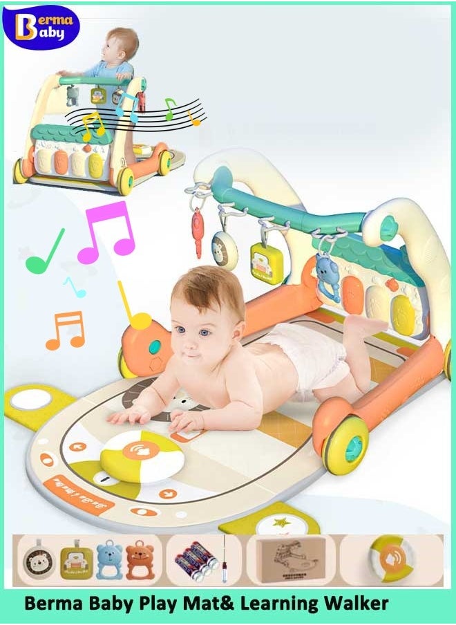 Berma Baby 4-in-1 Baby Play Mat Baby Gym & Learning Walker, Baby Activity Mat with Kick and Play Piano, Musical Activity Center with Lights, Tummy Time Mat for Infants Newborns Toddlers 0-6-9-12 Month  - Image 1