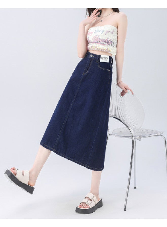 EPTISON Women's Denim Skirt Summer Fashion Versatile High Waist Slit Slimming A-line Midi Skirt - Image 1