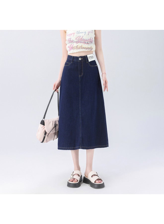 EPTISON Women's Denim Skirt Summer Fashion Versatile High Waist Slit Slimming A-line Midi Skirt - Image 3