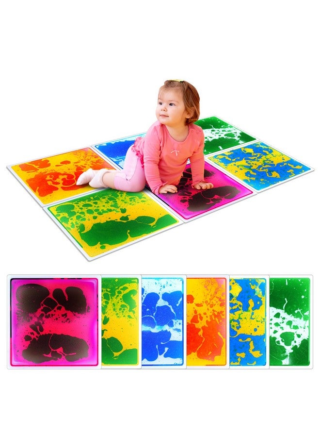 SMALL FISH Sensory Floor Tiles for Kids Toddlers: 6 Pack Liquid Play Mats, 12"x12" Squares Autism Sensory Puzzle Pad, Lava Tiles Games Dance Step Pads, Preschool Classroom Montessori Gross Motor Daycare Toys - Image 1