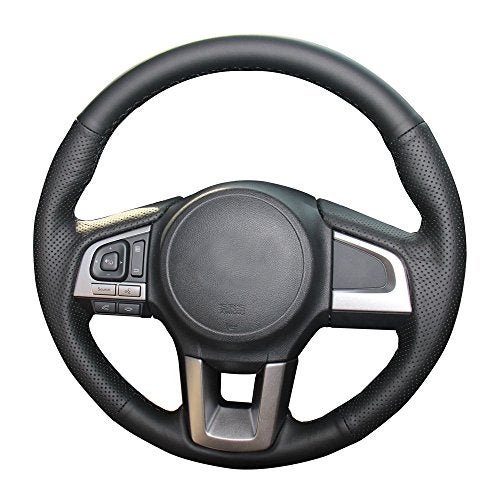 Eiseng DIY Stitching Steering Wheel Cover for Subaru Legacy Outback 2015 2016 2017  Forester 2017 2018  Crosstrek 2016 2017  XV 2016 Interior Accessories Genuine Leather Black Thread