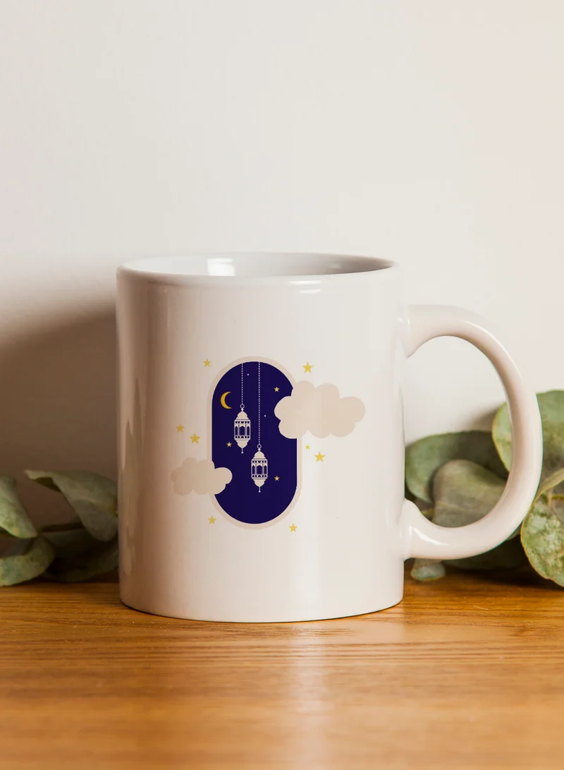 LOWHA 11 oz Ceramic Mug with Ramadan Crescent and Lanterns Design