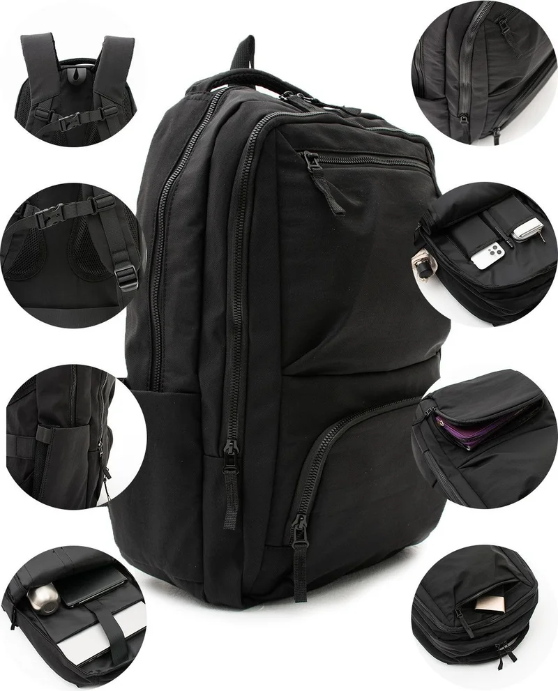 سانموريس Black Unisex Waterproof Parachute Fabric Functional Backpack with Laptop Compartment