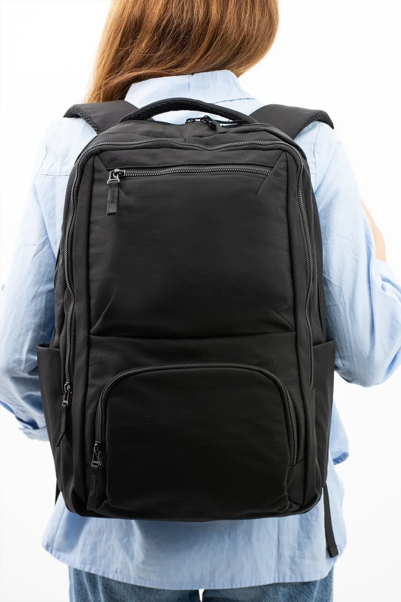 سانموريس Black Unisex Waterproof Parachute Fabric Functional Backpack with Laptop Compartment