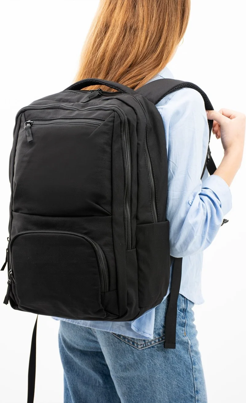 سانموريس Black Unisex Waterproof Parachute Fabric Functional Backpack with Laptop Compartment