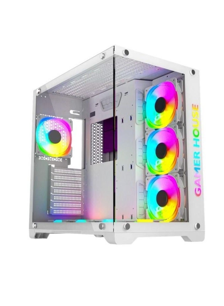 Gamer House White ATX Gaming PC Case With & ARGB Fans + Controller - White  - Image 2