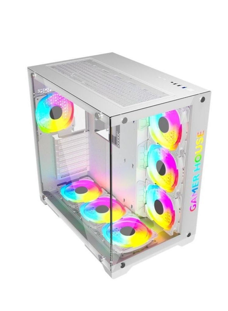 Gamer House White ATX Gaming PC Case With & ARGB Fans + Controller - White  - Image 1