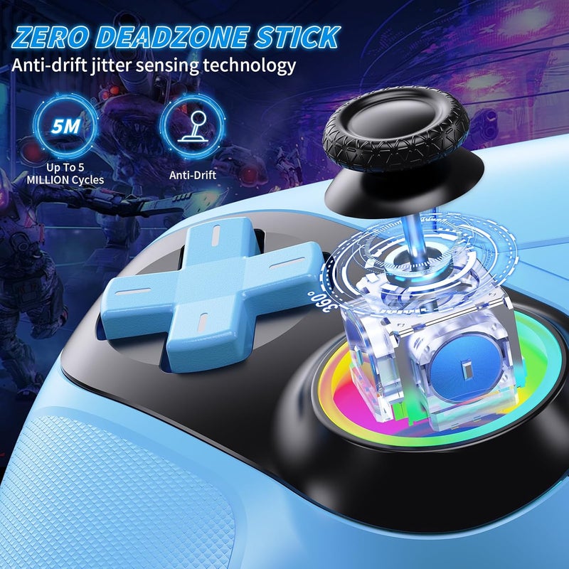 Gamrombo جهاز تحكم لاسلكي Gamrombo LED لـ PS5، متوافق مع PS5 Pro/Slim/PC، اهتزاز مزدوج، وظيفة ماكرو/توربو، مقبس صوت 3.5 مم، عصا تحكم بستة محاور مع مكبر صوت - Image 3
