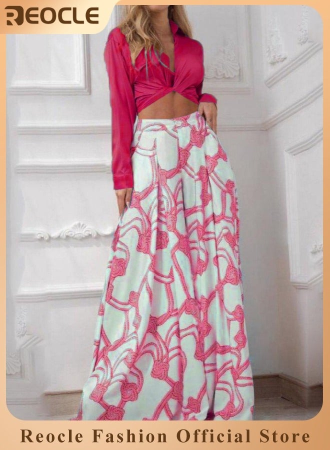 REOCLE Women's 2 Piece Sets Summer Going Out Deep V-Neck Plus Size Loose Fit Cropped Tops and Wide Leg Palazzo Pants - Image 1