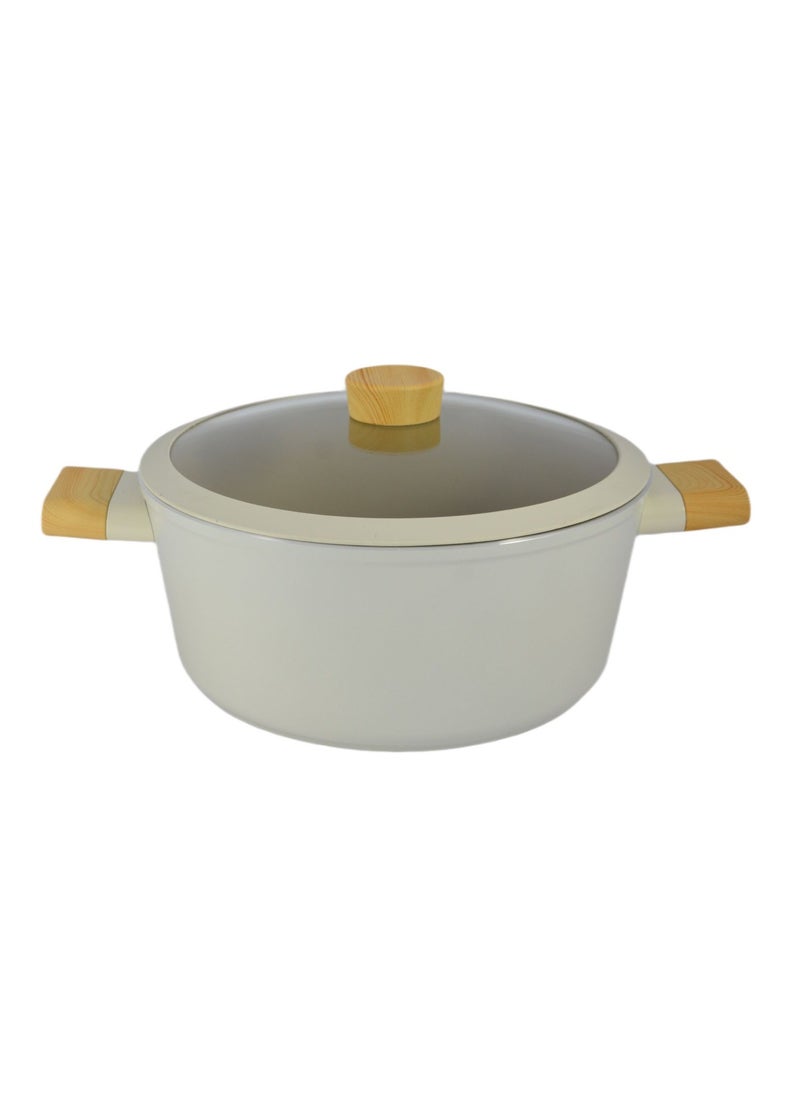 Homemaker Swiss Crystal High Quality Ceramic Coating Non-Stick Casserole - 24cm- Glass Lid With Protective Silicon Edge - Natural Wood Handles and Knob - Beige  - Image 5