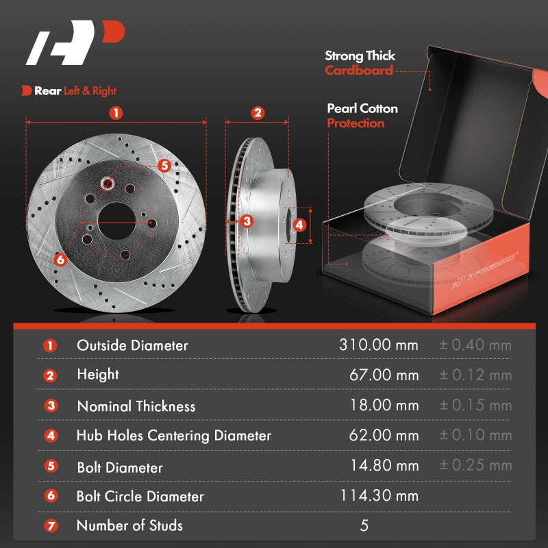 A-Premium A-Premium 12.20 inch (310 mm) Rear Drilled and Slotted Disc Brake Rotors + Ceramic Pads Kit Compatible with Select Lexus Models - IS250 2010-2013, IS350, GS300, GS350, GS430, GS450h, GS460, 6-PC Set  - Image 2