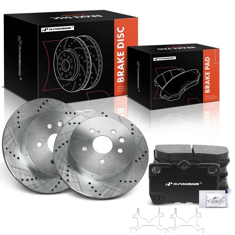 A-Premium A-Premium 12.20 inch (310 mm) Rear Drilled and Slotted Disc Brake Rotors + Ceramic Pads Kit Compatible with Select Lexus Models - IS250 2010-2013, IS350, GS300, GS350, GS430, GS450h, GS460, 6-PC Set  - Image 1