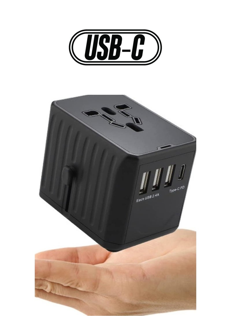 ELTRAZONE Multi-Function Power Adapter for Travel, International Power Conversion Connector, 3Type-A & 1Type-C,4USB Interface, Universal Standard in Uk, Usa, Australia and Europe, Etc (Black) - Image 1