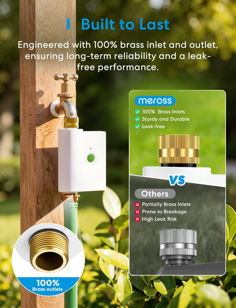 meross WiFi Water Timer for Garden Hose, Smart Hose Timer with Brass Inlet & Outet, WiFi Sprinkler Valve Work with Apple Homekit, Alexa & Google Assistant, Smart Rain Skip for Lawn, Garden & Yard - Image 2