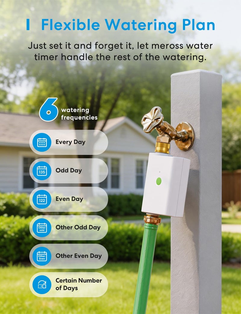 meross WiFi Water Timer for Garden Hose, Smart Hose Timer with Brass Inlet & Outet, WiFi Sprinkler Valve Work with Apple Homekit, Alexa & Google Assistant, Smart Rain Skip for Lawn, Garden & Yard - Image 4