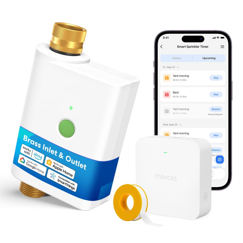 meross WiFi Water Timer for Garden Hose, Smart Hose Timer with Brass Inlet & Outet, WiFi Sprinkler Valve Work with Apple Homekit, Alexa & Google Assistant, Smart Rain Skip for Lawn, Garden & Yard - Image 1