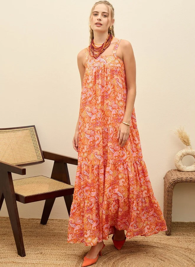 SASSAFRAS Paisley Print Maxi Dress for Women