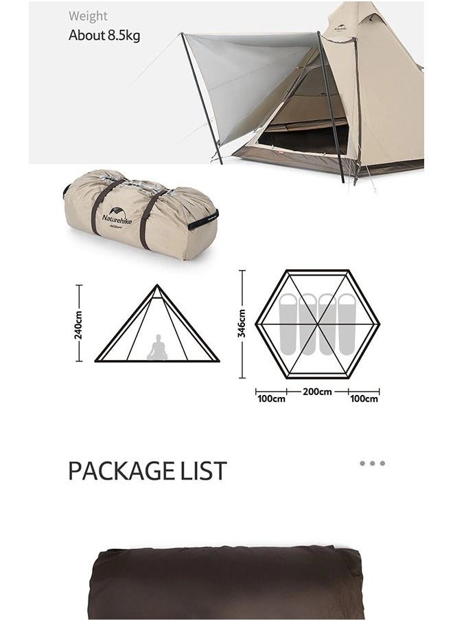 Naturehike - Hexagon Ranch Pyramid Tent with Snow Skirt for 3–4 Person – Quicksand Gold - Image 1