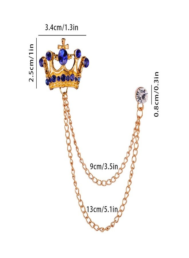 Shuxy Men's Brooch Crown Hanging Chain Black White Blue Stone Detailing with Engraving Metal Crystal Rhinestone Breastpin Wedding Brooch Pin, Gold - Image 2
