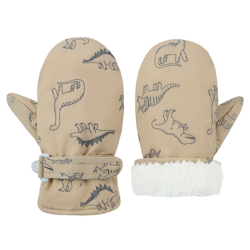 Fynnsure Toddler Mittnes Lined Fleece Snow Gloves for Boys Girls Kids Winter Ski Gloves Baby Mittens, Khaki, 2-4 Years - Image 1
