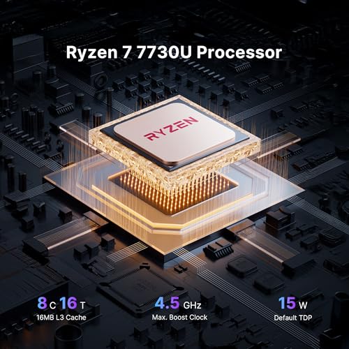 BOSGAME P4 Ultra Mini PC, AMD Ryzen 7 7730U (up to 4.5GHz), 16GB DDR4, 1TB PCIe SSD Mini Desktop Computer, Dual LAN 2.5G & Wi-Fi 6E & BT5.2, 4K Triple Display, for Home, Office, Gaming - Image 3