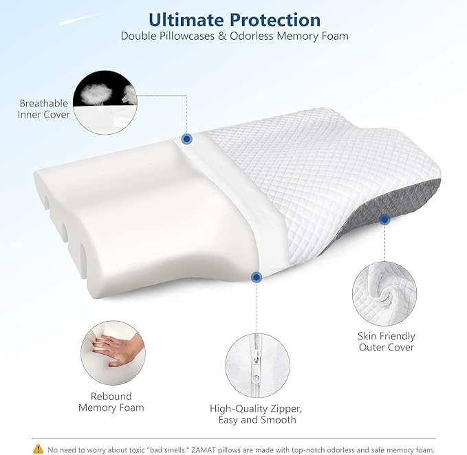 MASHUR FAB MASHUR FAB Memory Foam Pillow for Sleeping, Multiple Positions, Ergonomic Cervical Pillow for Pain Relief, Premium Bed Pillows,Support for Neck Shoulder,for Sleeper (2) - Image 5