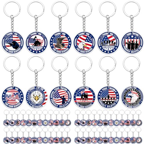 Sureio 120 Pcs Patriotic 4th of July Keychain Bulk Thank You for Your Service 250th Veterans Independence Day USA Gifts Classic - Image 1