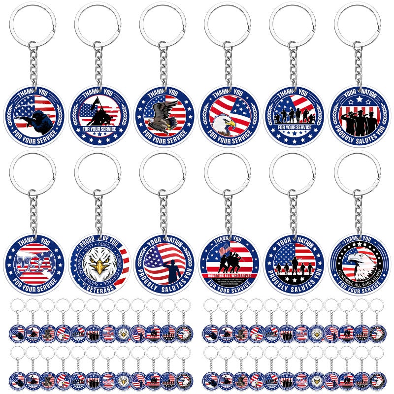 Sureio 120 Pcs Patriotic 4th of July Keychain Bulk Thank You for Your Service 250th Veterans Independence Day USA Gifts Classic - Image 2