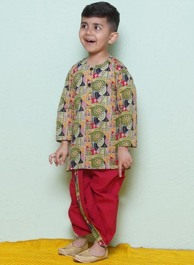 AJ DEZINES Kids Cotton Full Sleeve Abstract Printed Red Dhoti Kurta Set for Boys - Ethnic Wear | Traditional | Festival Wear for boys - Regular Fit - Image 5