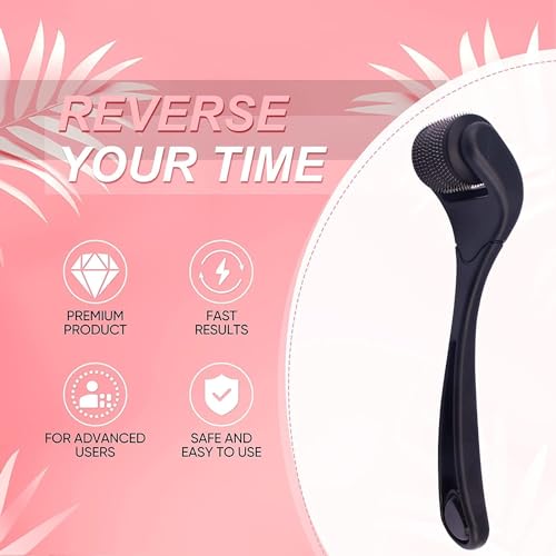 BHUMLO Derma Roller For Beard Hair Skin Face 540 Titanium.25Mm - Self Care Gifts Facial Skin Care Tools, Hair Scalp Massager Shampoo Brush With Soft Silicone Bristles Comb Scrubber - Image 4