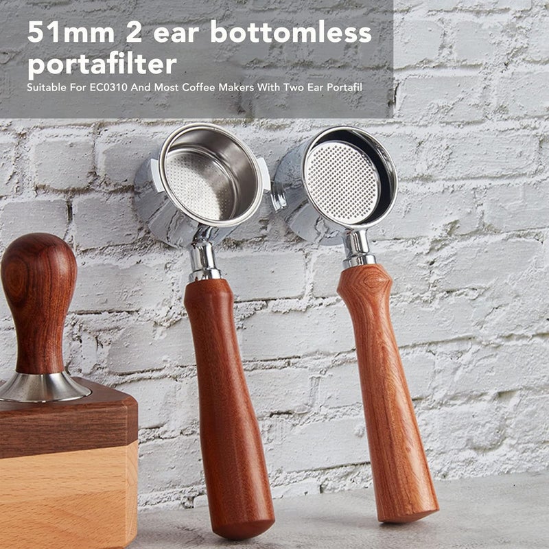 Fdit 51mm Portafilter, Stainless Steel Bottomless 2 Ear Coffee Filter Portafilter with Detachable Basket for EC0310 and Most Coffee Machines - Image 5
