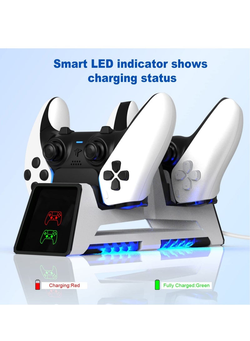 Captaintech PS5 Controller Charging Station, Fast Dual Charging Dock for DualSense Wireless Controllers, for PS 5 Dualsense Wireless Controller, with LED Indicator, Headset Holder, Type-c Charger Cable - Image 4