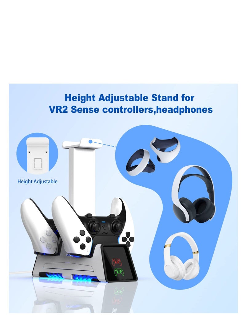 Captaintech PS5 Controller Charging Station, Fast Dual Charging Dock for DualSense Wireless Controllers, for PS 5 Dualsense Wireless Controller, with LED Indicator, Headset Holder, Type-c Charger Cable - Image 3