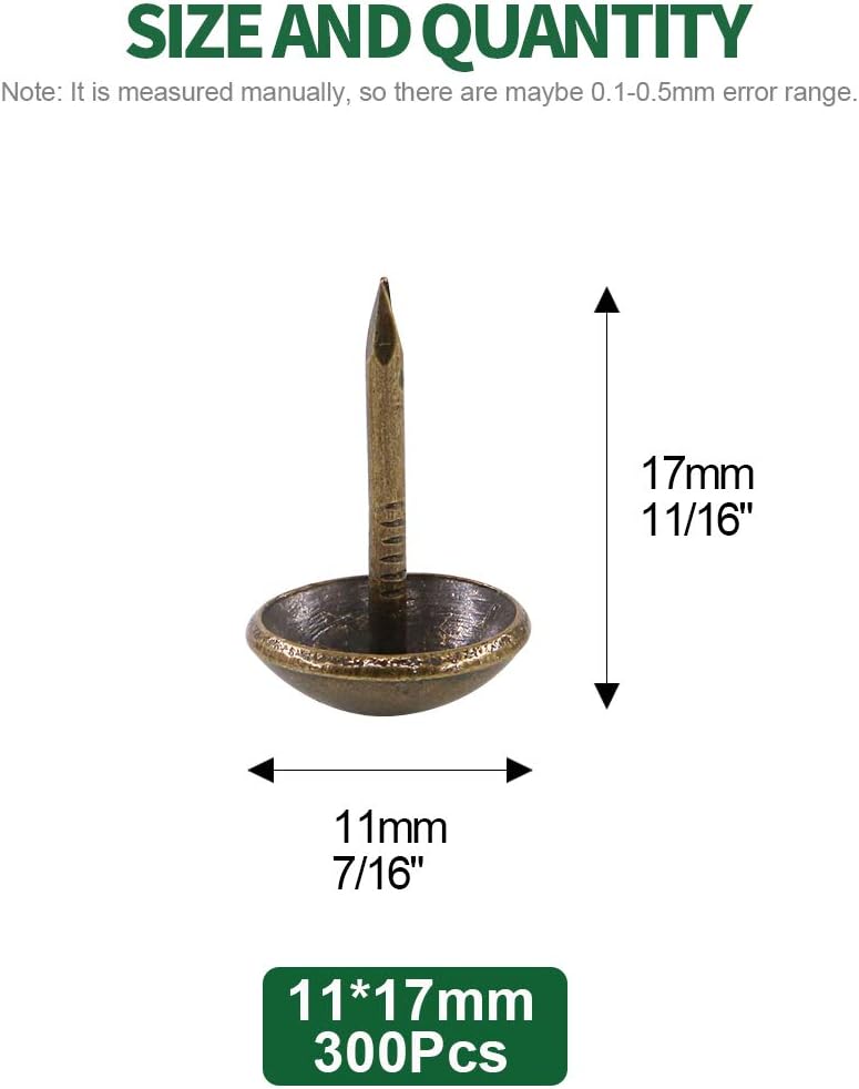 Keadic 300Pcs [ 7/16" in Diameter] Antique Upholstery Tacks Furniture Nails Pins Kit for Upholstered Furniture Cork Board or DIY Projects - Bronze - Image 2