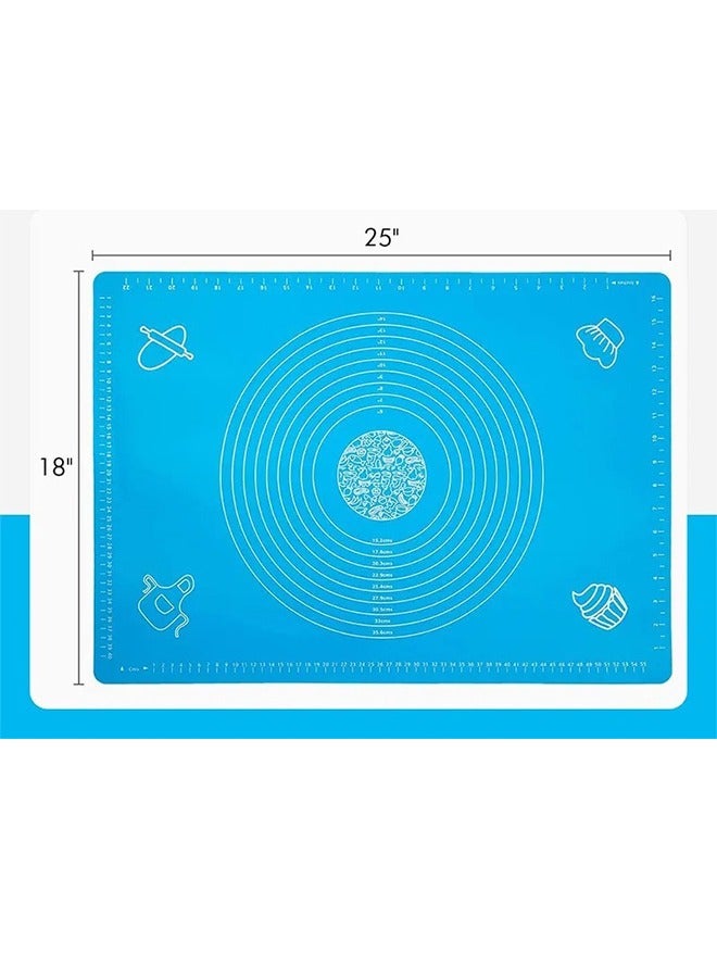 ماكال حصيرة خبز سيليكون كبيرة، مناسبة لعجن العجين، الفطائر، وعجين البيتزا، حصيرة غير لاصقة للمطبخ بحجم 64×45 سم (أزرق) - Image 2