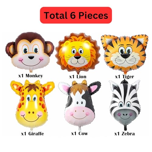 KITTER(Pack of 6)Jungle Theme Balloons Set,Jungle Theme Foil Balloons For Decoration,Animal Theme Foil Balloon Animal Face Foil Balloon for Birthday,Animals Theme Birthday Decorations,Multicolor - Image 3