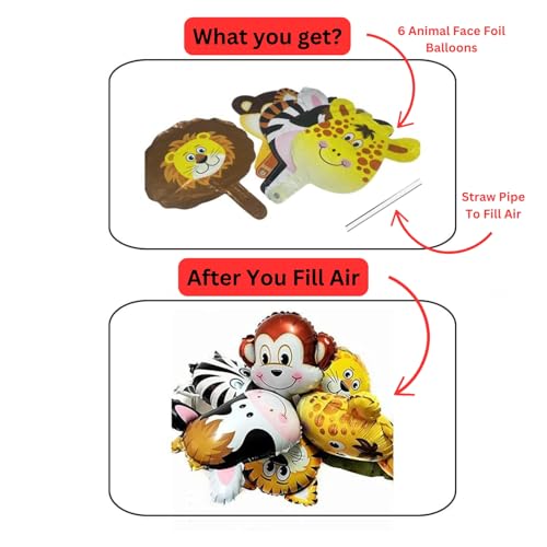 KITTER(Pack of 6)Jungle Theme Balloons Set,Jungle Theme Foil Balloons For Decoration,Animal Theme Foil Balloon Animal Face Foil Balloon for Birthday,Animals Theme Birthday Decorations,Multicolor - Image 4
